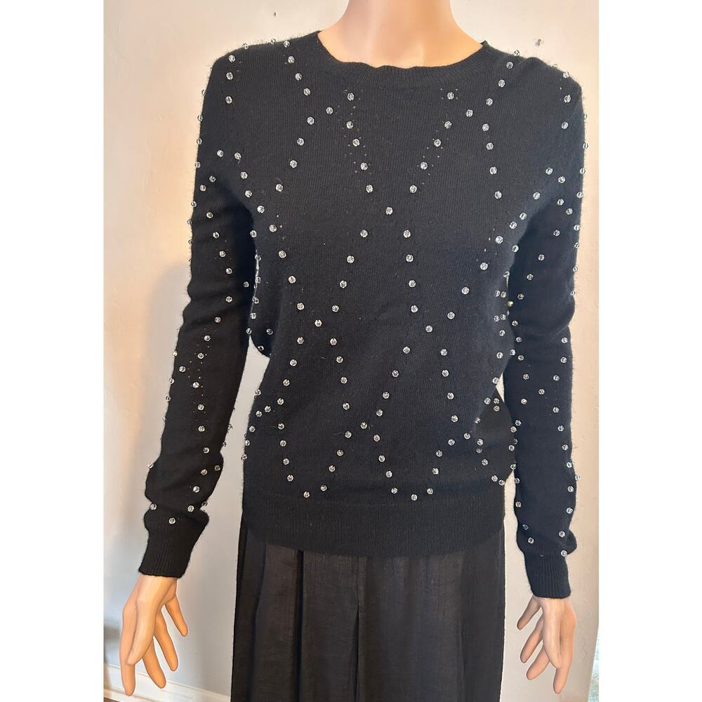 Neiman Marcus Cashmere Rhinestone Long Sleeve Sweater  Size Small